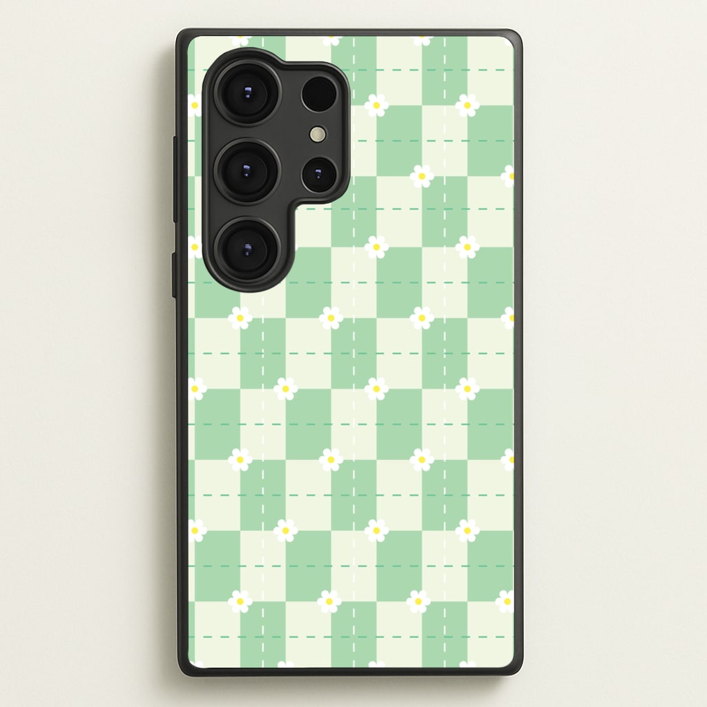 Green Plaid Daisies  - Spring Phone Case for Galaxy S25 Ultra