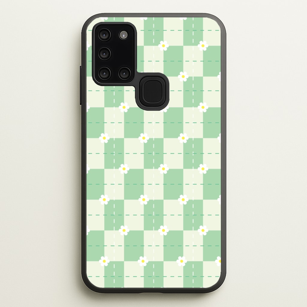 Green Plaid Daisies  - Spring Phone Case for Galaxy A21s
