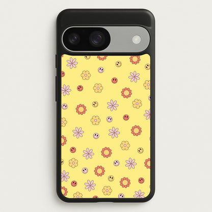 Retro Flowers And Smileys Pattern  - Spring Phone Case for Google Pixel 9 / 9 Pro