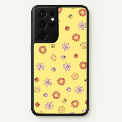 Retro Flowers And Smileys Pattern  - Spring Phone Case for Galaxy S21 Ultra