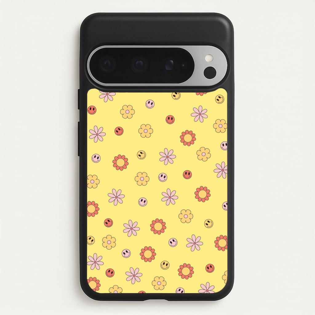 Retro Flowers And Smileys Pattern  - Spring Phone Case for Google Pixel 9 Pro XL