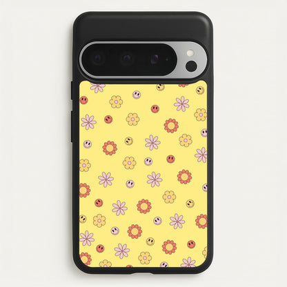 Retro Flowers And Smileys Pattern  - Spring Phone Case for Google Pixel 9 Pro XL