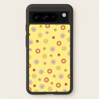 Retro Flowers And Smileys Pattern  - Spring Phone Case for Google Pixel 8 Pro
