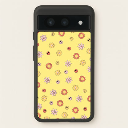 Retro Flowers And Smileys Pattern  - Spring Phone Case for Google Pixel 8a
