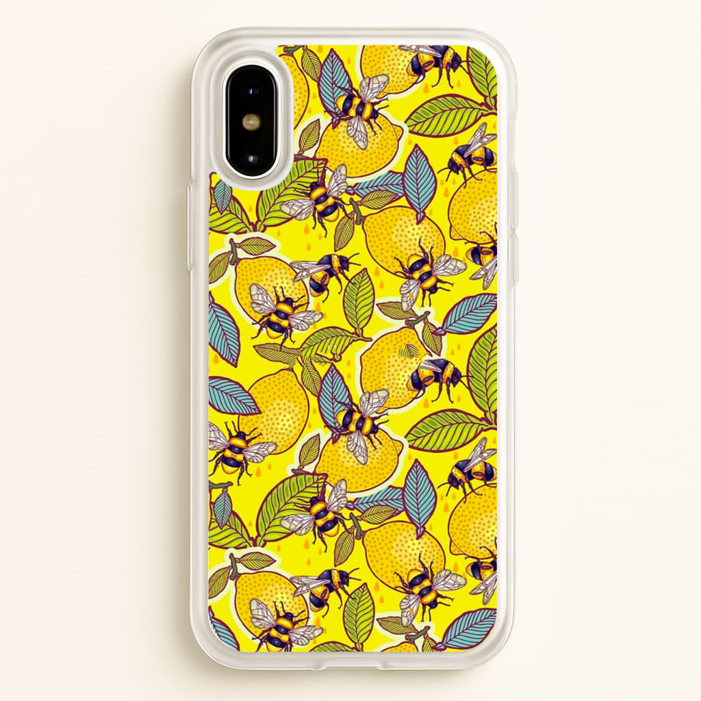 Yellow Lemon and Bee  - Floral Phone Case for iPhone X / XS