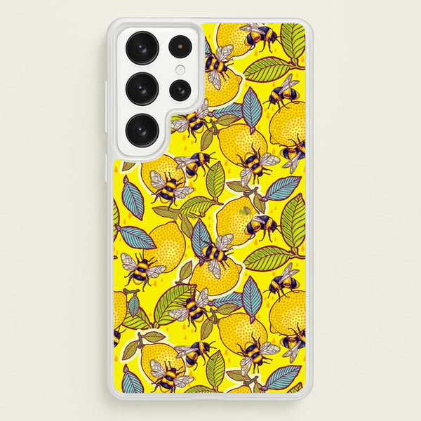 Yellow Lemon and Bee  - Floral Phone Case for Galaxy S23 Ultra