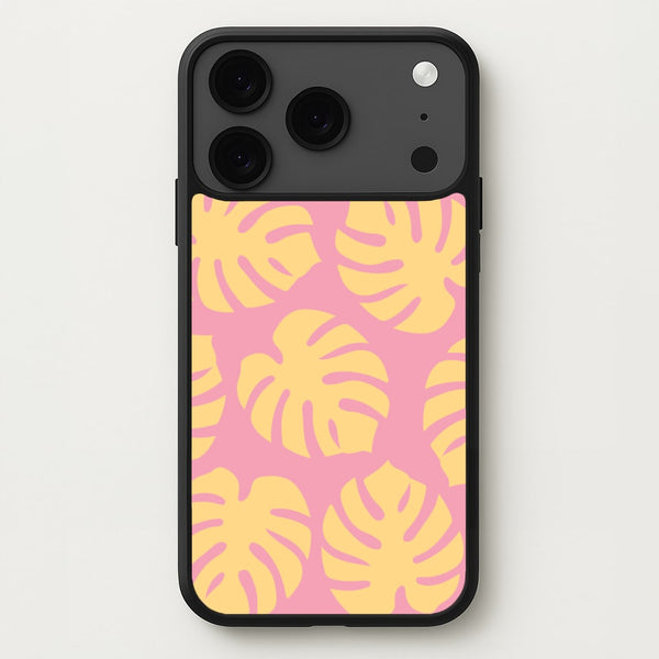 Pink And Yellow Summer Leaves Pattern Phone Case for iPhone 17 Pro Max