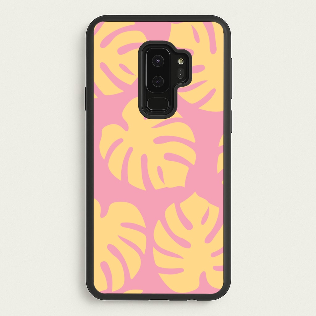 Pink And Yellow Summer Leaves Pattern  - Summer Phone Case for Galaxy S9 Plus