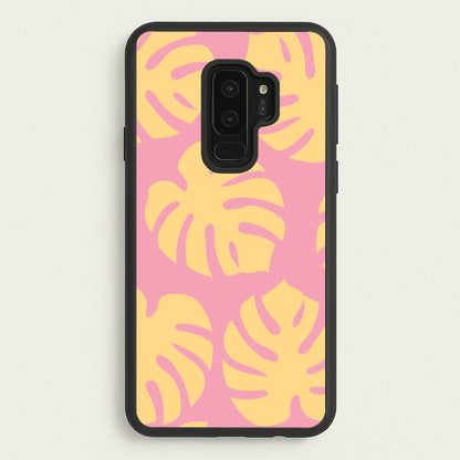 Pink And Yellow Summer Leaves Pattern  - Summer Phone Case for Galaxy S9 Plus