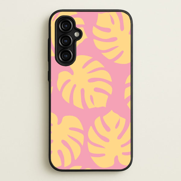 Pink And Yellow Summer Leaves Pattern  - Summer Phone Case for Galaxy A54