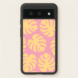 Pink And Yellow Summer Leaves Pattern  - Summer Phone Case for Google Pixel 8a