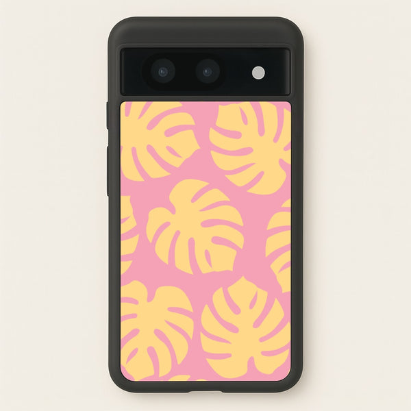 Pink And Yellow Summer Leaves Pattern  - Summer Phone Case for Google Pixel 8a