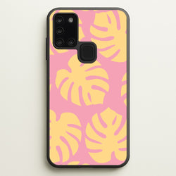 Pink And Yellow Summer Leaves Pattern  - Summer Phone Case for Galaxy A21s