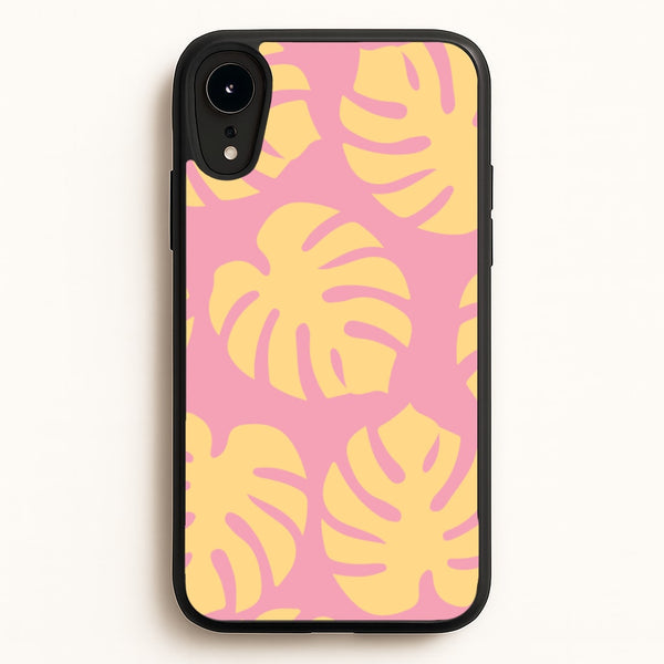 Pink And Yellow Summer Leaves Pattern  - Summer Phone Case for iPhone XR