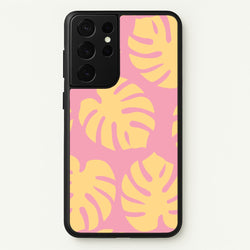 Pink And Yellow Summer Leaves Pattern  - Summer Phone Case for Galaxy S21 Ultra