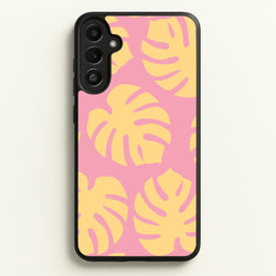 Pink And Yellow Summer Leaves Pattern  - Summer Phone Case for Galaxy A36