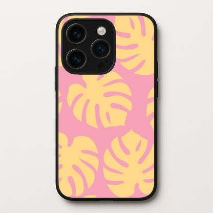Pink And Yellow Summer Leaves Pattern  - Summer Phone Case for iPhone 15 Pro