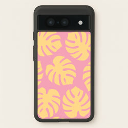 Pink And Yellow Summer Leaves Pattern  - Summer Phone Case for Google Pixel 8