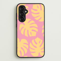 Pink And Yellow Summer Leaves Pattern  - Summer Phone Case for Galaxy A14