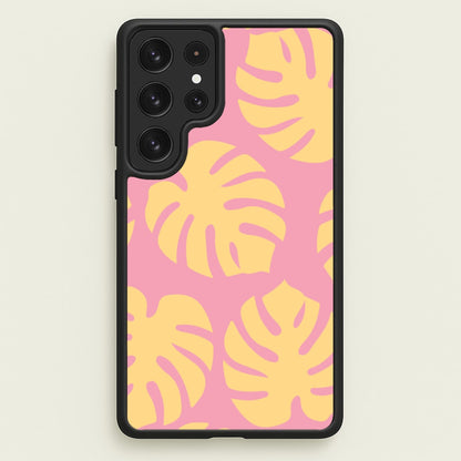 Pink And Yellow Summer Leaves Pattern  - Summer Phone Case for Galaxy S22 Ultra