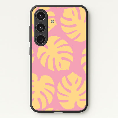 Pink And Yellow Summer Leaves Pattern  - Summer Phone Case for Galaxy S25 Plus