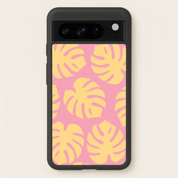 Pink And Yellow Summer Leaves Pattern  - Summer Phone Case for Google Pixel 8 Pro