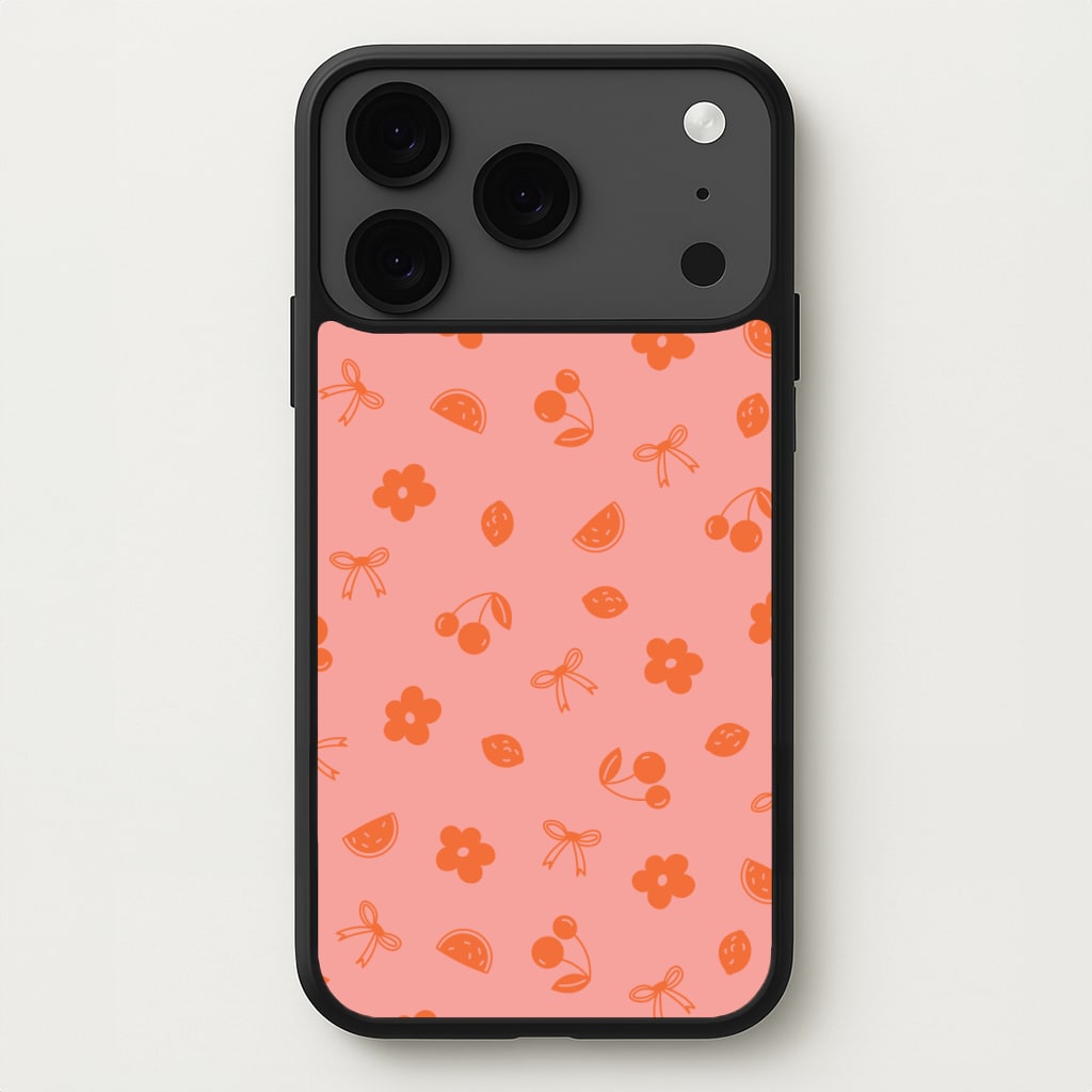 Coquette Orange Cherries Pattern Phone Case for iPhone 17 Pro Max