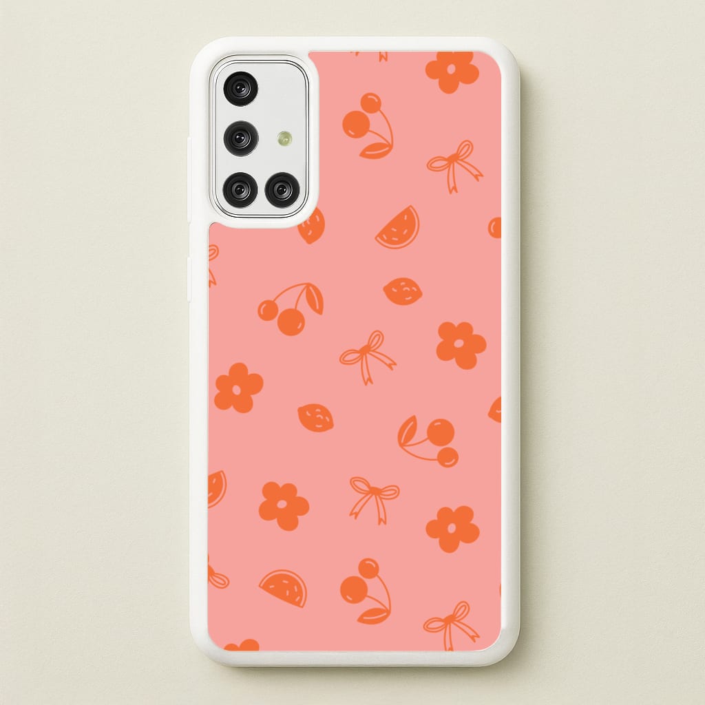 Coquette Orange Cherries Pattern  - Summer Phone Case for Galaxy A71