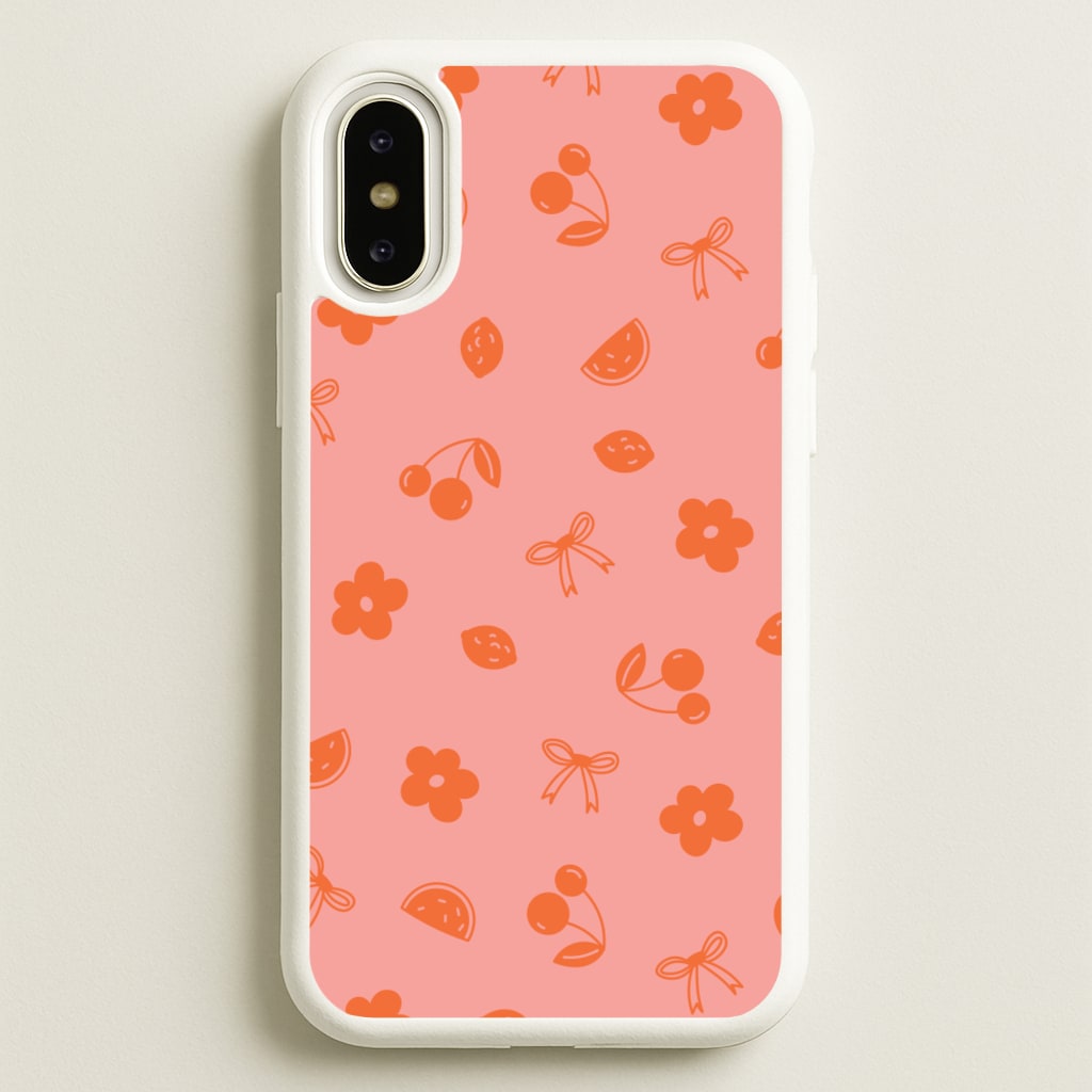 Coquette Orange Cherries Pattern  - Summer Phone Case for iPhone X / XS