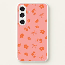 Coquette Orange Cherries Pattern  - Summer Phone Case for Galaxy S25