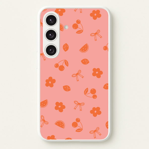 Coquette Orange Cherries Pattern  - Summer Phone Case for Galaxy S25