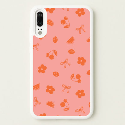 Coquette Orange Cherries Pattern  - Summer Phone Case for Huawei P20