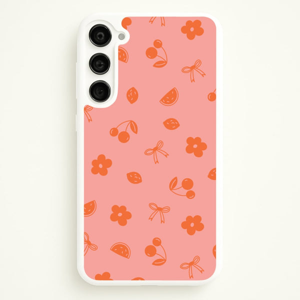 Coquette Orange Cherries Pattern  - Summer Phone Case for Galaxy S23 Plus