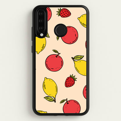 Sketched Summer Fruits Pattern  - Summer Phone Case for Huawei P30 Lite