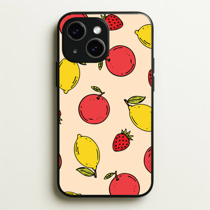 Sketched Summer Fruits Pattern  - Summer Phone Case for iPhone 14 Plus