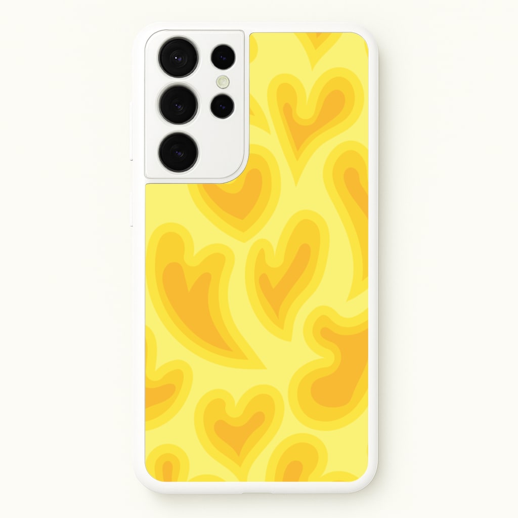 Trippy Summer Hearts Yellow Pattern  - Summer Phone Case for Galaxy S21 Ultra