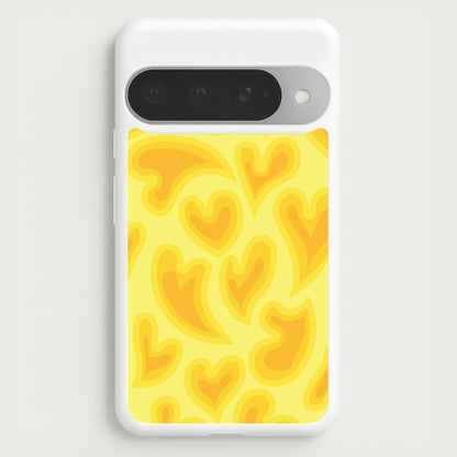 Trippy Summer Hearts Yellow Pattern Phone Case for Google Pixel 10 Pro XL