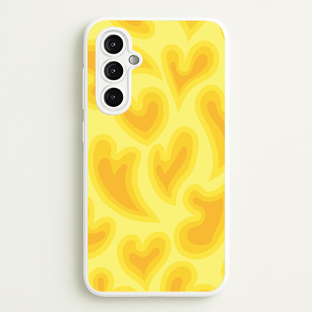 Trippy Summer Hearts Yellow Pattern  - Summer Phone Case for Galaxy A14