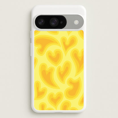 Trippy Summer Hearts Yellow Pattern Phone Case for Google Pixel 10 / 10 Pro