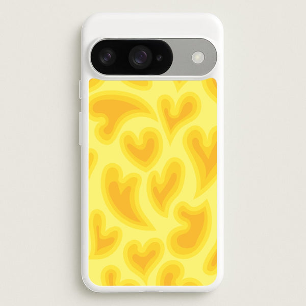 Trippy Summer Hearts Yellow Pattern Phone Case for Google Pixel 10 / 10 Pro