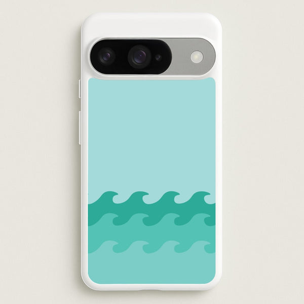 Cyan Beach Waves Pattern Phone Case for Google Pixel 10 / 10 Pro