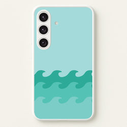 Cyan Beach Waves Pattern  - Summer Phone Case for Galaxy S24