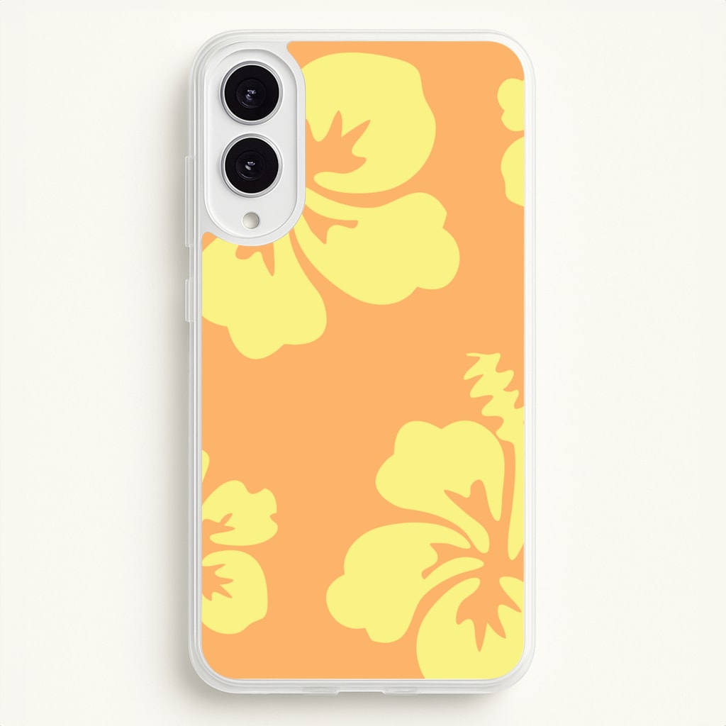 Orange And Yellow Hawaiian Flowers Pattern  - Summer Phone Case for Galaxy S25 Edge