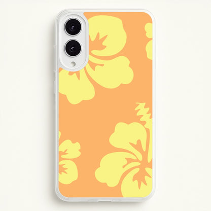 Orange And Yellow Hawaiian Flowers Pattern  - Summer Phone Case for Galaxy S25 Edge