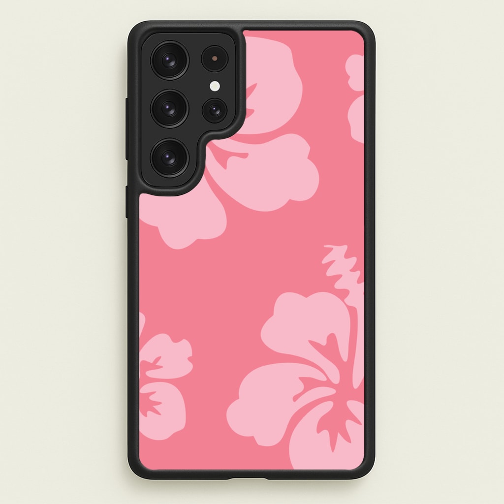 Pink Hawaiian Flowers Pattern  - Summer Phone Case for Galaxy S22 Ultra