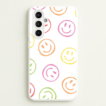 Colourful Sketched Smileys Pattern  - Summer Phone Case for Galaxy A14