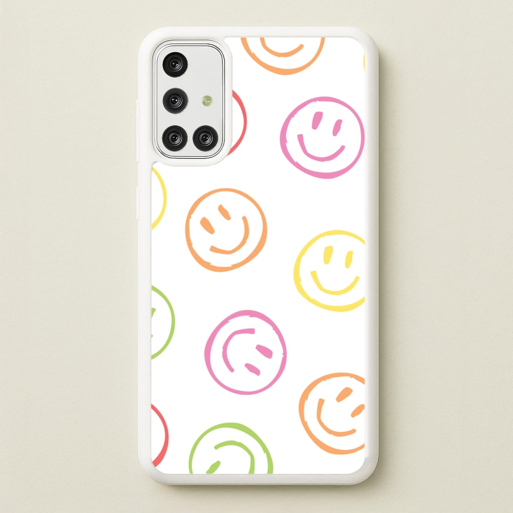 Colourful Sketched Smileys Pattern  - Summer Phone Case for Galaxy A71