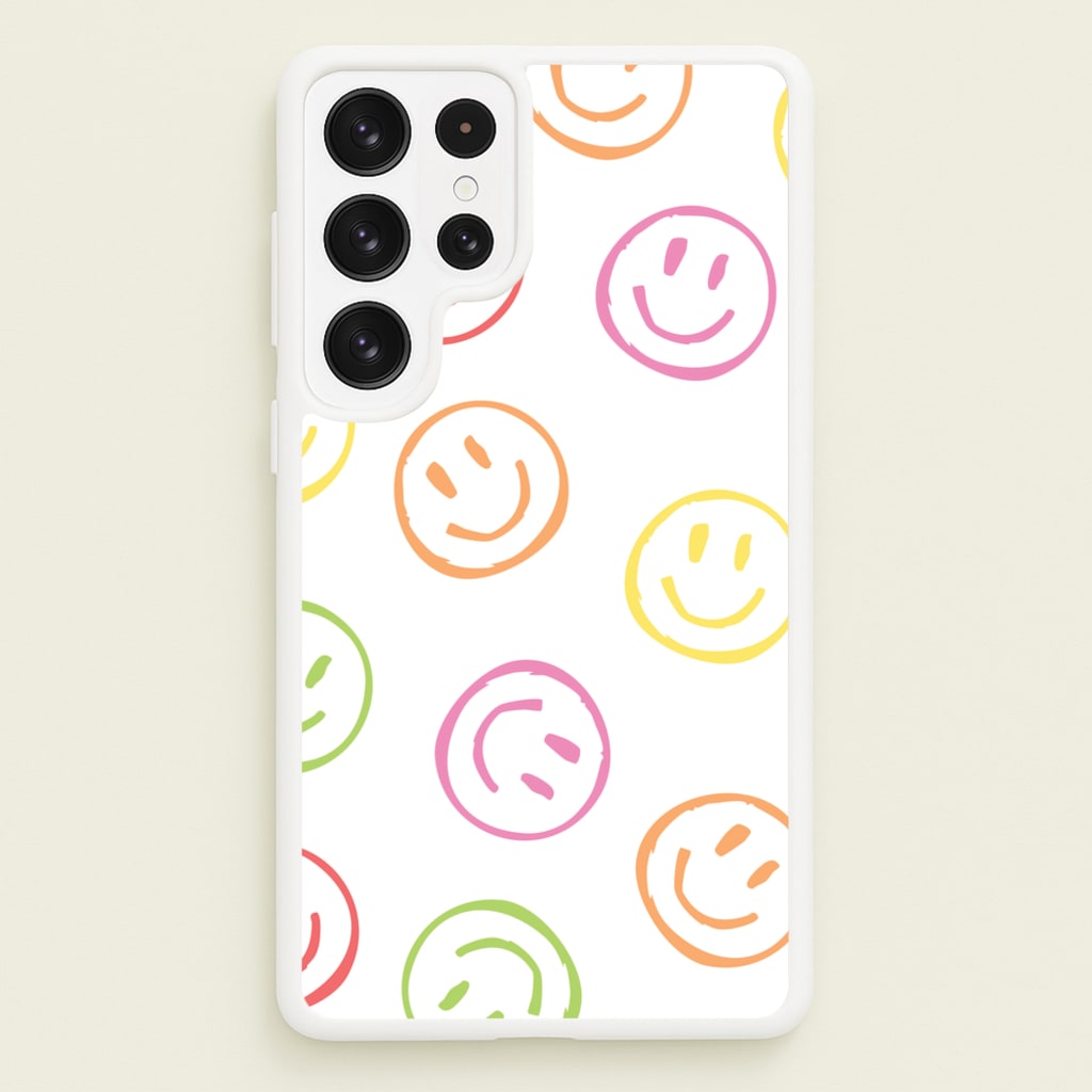 Colourful Sketched Smileys Pattern  - Summer Phone Case for Galaxy S22 Ultra