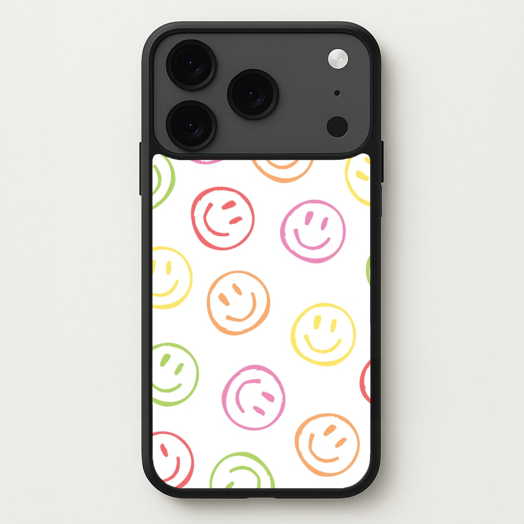 Colourful Sketched Smileys Pattern Phone Case for iPhone 17 Pro Max