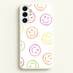Colourful Sketched Smileys Pattern  - Summer Phone Case for Galaxy A36